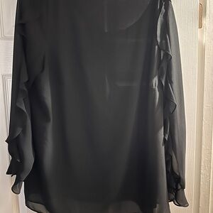 Roz & Ali Black Sheer Ruffle Sleeve Blouse